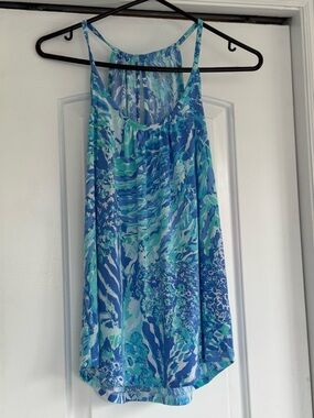 Lilly Pulitzer Blue & Turquoise Abstract Print Spaghetti Strap Tank
